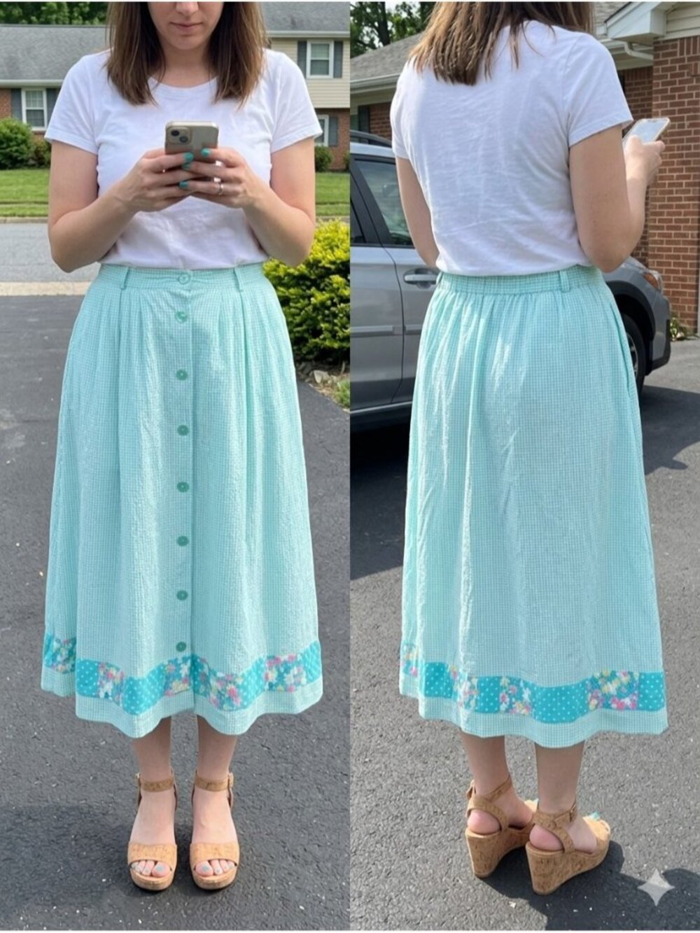 Napa Valley Vintage Gingham Seaward Skirt Petite Cottagecore Floral Picnic 10